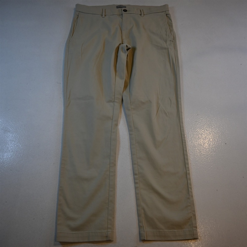 Hickey Freeman 34x30 Khaki Beige Stretch Flat Front Straight‎ Chino Mens Pants